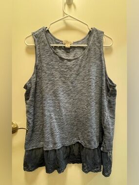 Style & Co. Blue / Gray Tank with Lace Hem / X-Large